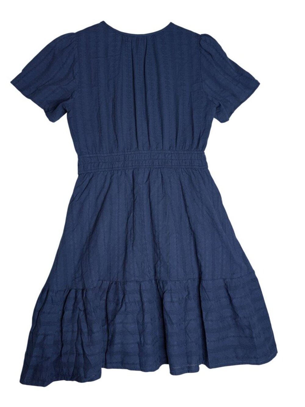 BTFBM Womens Navy Blue Short Sleeve V-Neck-Tiered Mini Dress Cotton Boho Style S - Picture 13 of 14